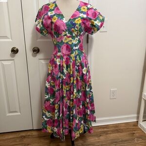 Vintage Kenar Floral Midi Dress